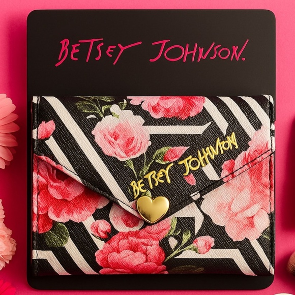 Betsey Johnson Floral Stripe Trifold Wallet NWT